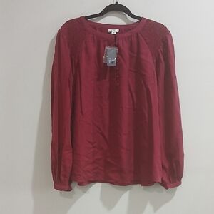 Crown & Ivy Rich Cranberry Red Blouse Sz 1x Long Sleeve New With Tag